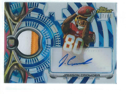 JAMISON CROWDER 2015 TOPPS FINEST 2 CLR PATCH AUTO DIAMOND REFRACTOR RC #D 7/60