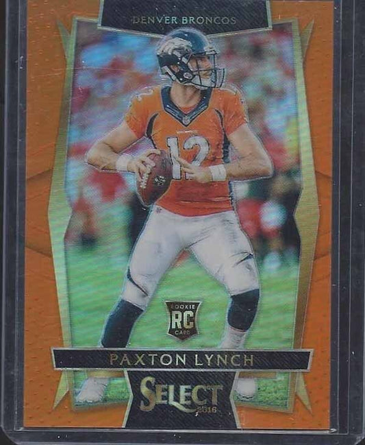 PAXTON LYNCH 2016 PANINI SELECT ORANGE PRIZM ROOKIE REFRACTOR RC #D 26/49