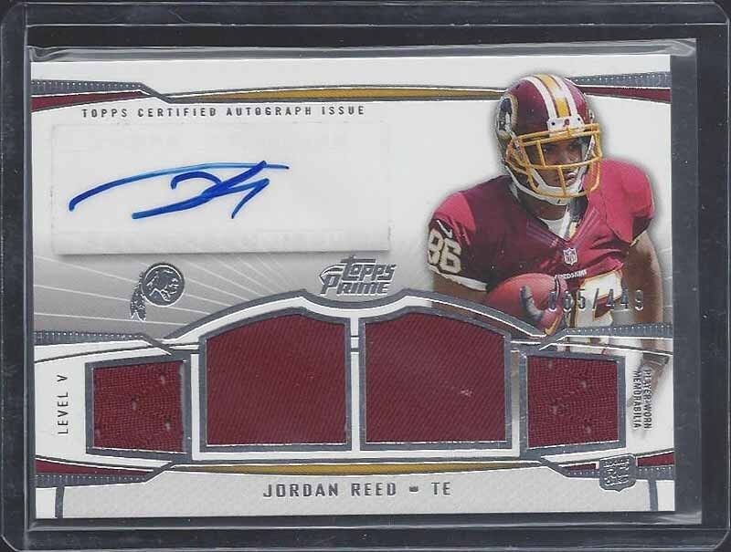 JORDAN REED 2013 TOPPS PRIME LEVEL 5 QUAD ROOKIE JERSEY AUTO RC #D 65/449