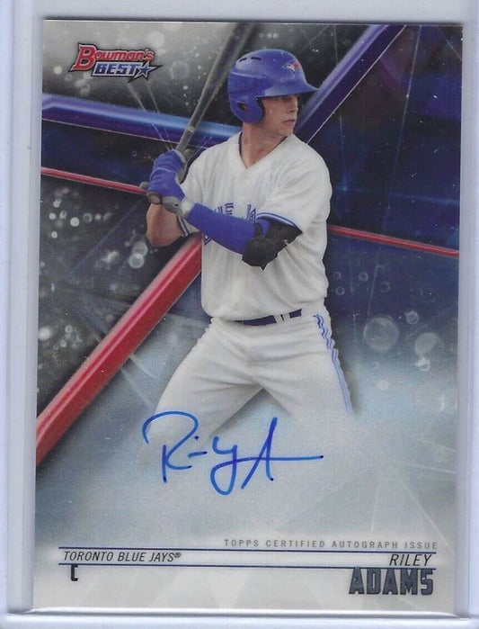 RILEY ADAMS 2018 BOWMANS BEST PROSPECT ON CARD AUTO #B18-RAD