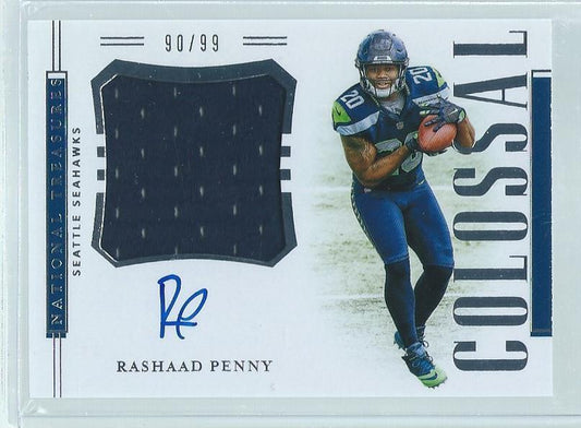 RASHAAD PENNY 2018 NATIONAL TRESAURES COLOSSAL JERSEY ON CARD AUTO RC #D 90/99