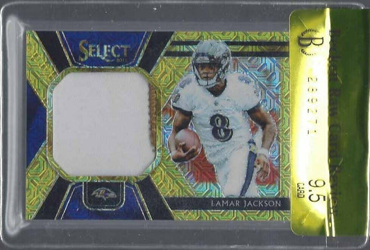 1/1 LAMAR JACKSON 2018 SELECT GOLD PRIZM JUMBO PATCH RC #D 8/10 BGS 9.5 JSY #8 !