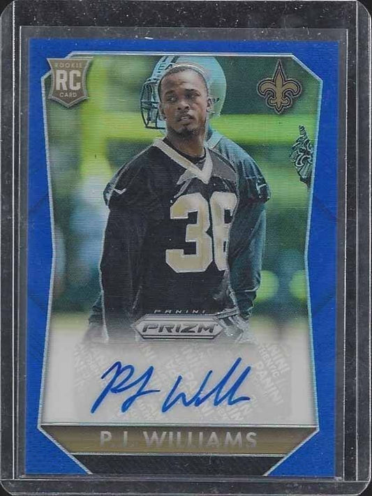 P.J. WILLIAMS 2015 PANINI PRIZM BLUE PRIZMS REFRACTOR ROOKIE AUTO RC #D 73/199