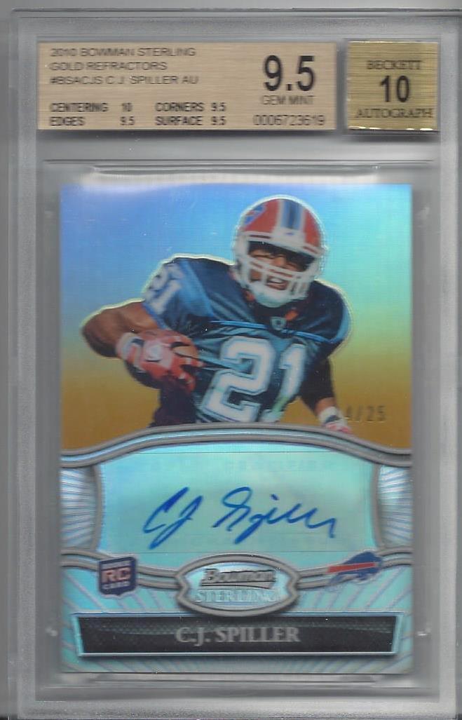 C.J. SPILLER 2010 BOWMAN STERLING GOLD REFRACTOR AUTO RC /25 BGS 9.5 10 AU POP 2