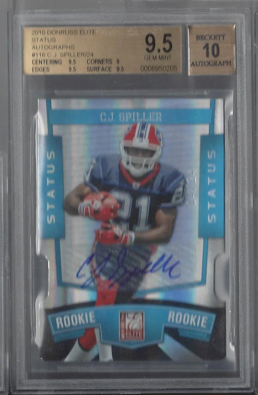 C.J. SPILLER 2010 DONRUSS ELITE STATUS BLUE DIE CUT AUTO RC /24 BGS 9.5 w/ 10 AU