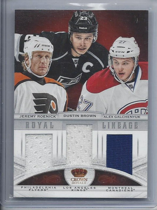 JEREMY ROENICK ALEX GALCHENYUK DUSTIN BROWN 2013-14 CROWN ROYALE TRIPLE JERSEY