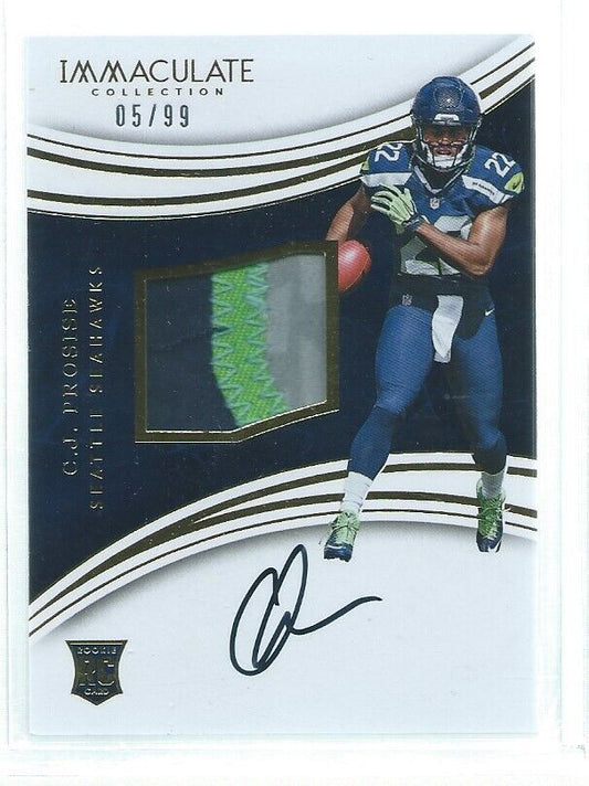 C.J. PROSISE 2016 PANINI IMMACULATE MULTI COLOR PATCH ON CARD AUTO RC # /99