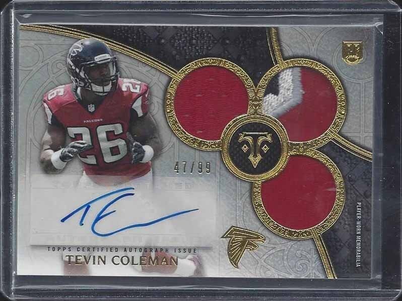 TEVIN COLEMAN 2015 TRIPLE THREADS FALCONS TRIPLE ROOKIE PATCH AUTO RC #D /99