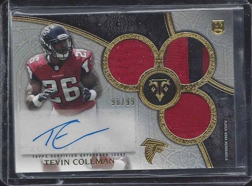 TEVIN COLEMAN 2015 TRIPLE THREADS FALCONS TRIPLE ROOKIE PATCH AUTO RC #D /99