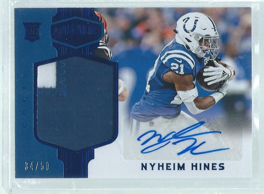 NYHEIM HINES 2018 PANINI PLATES & PATCHES 2 COLOR PATCH AUTO BLUE RC #D 34/50