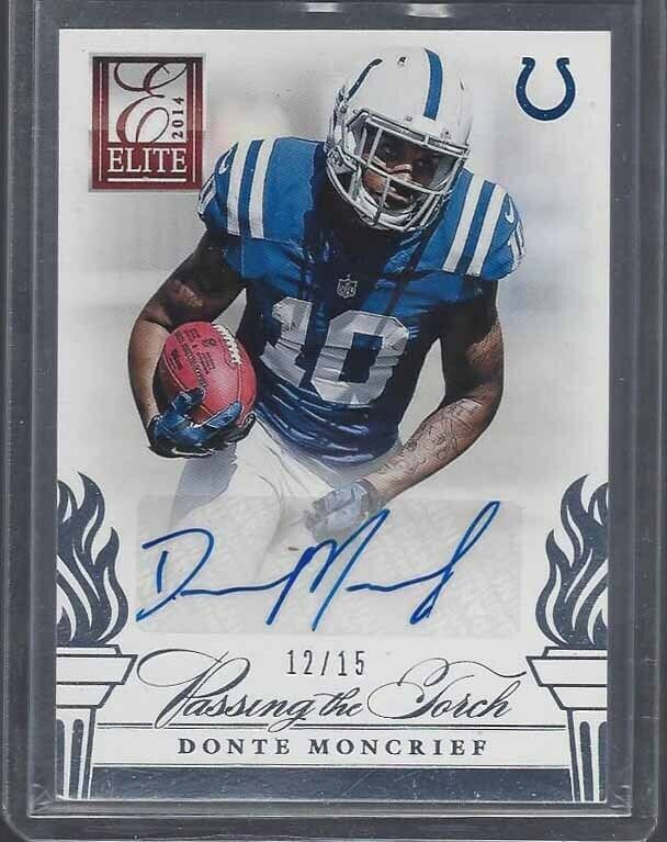 REGGIE WAYNE DONTE MONCRIEF 2014 ELITE PASSING THE TORCH DUAL AUTO RC #D 12/15