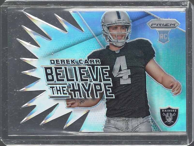 DEREK CARR 2014 PANINI PRIZM BELIEVE THE HYPE SILVER PRIZMS DIE CUT RC #15