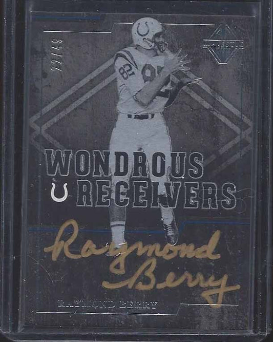 RAYMOND BERRY 2017 PANINI MAJESTIC WONDROUS RECEIVERS ON CARD AUTO #D 22/49