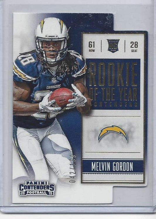 MELVIN GORDON 2015 PANINI CONTENDERS ROOKIE OF THE YEAR GOLD DIE CUT RC #D /199