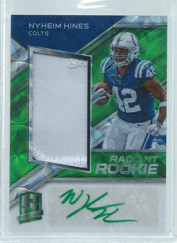 NYHEIM HINES 2018 SPECTRA PRIZM RADIANT ROOKIE JERSEY AUTO GREEN RC #D 48/50