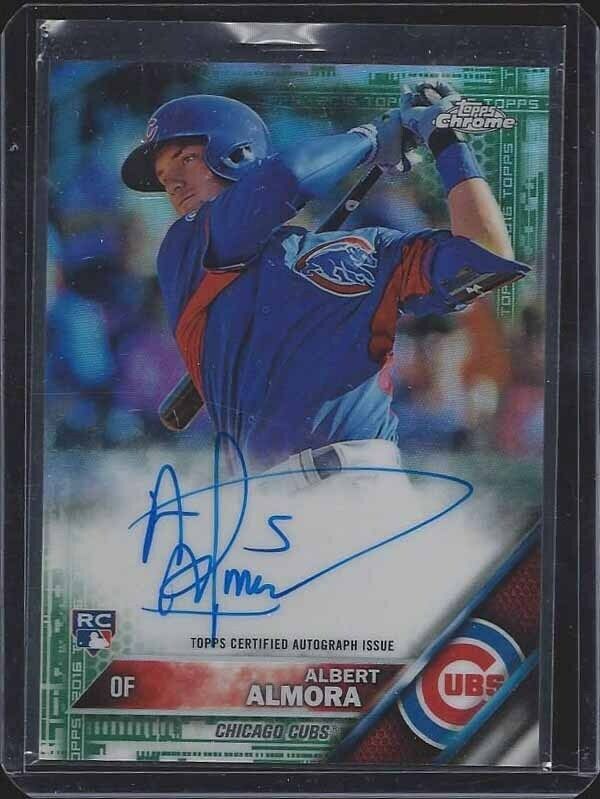 ALBERT ALMORA 2016 TOPPS CHROME GREEN REFRACTOR ON CARD ROOKIE AUTO RC #D 52/99