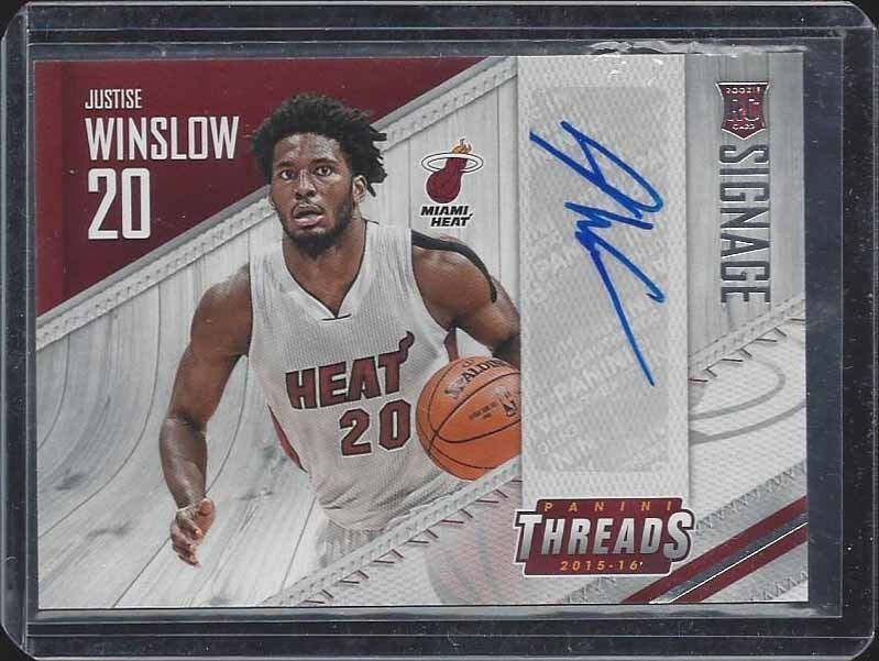JUSTISE WINSLOW 2015-16 PANINI THREADS SIGNAGE MIAMI HEAT ROOKIE AUTO RC