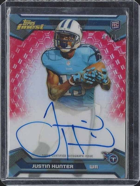 JUSTIN HUNTER 2013 FINEST RED REFRACTOR CASE HIT ON CARD ROOKIE AUTO RC #D 3/15