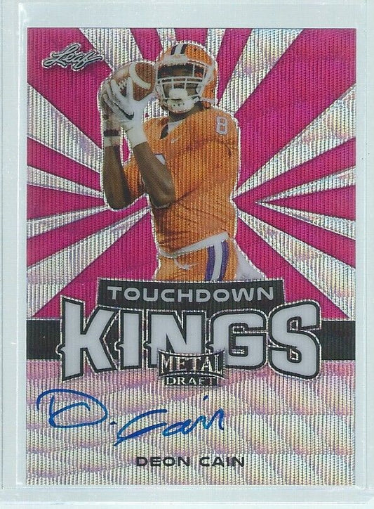 DEON CAIN 2018 LEAF METAL DRAFT TOUCHDOWN KINGS ON CARD AUTO PINK WAVE RC #D /10