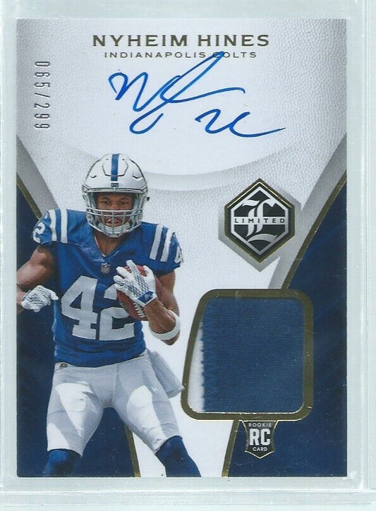 NYHEIM HINES 2018 PANINI LIMITED 2 COLOR PATCH ON CARD AUTO RC #D 65/299