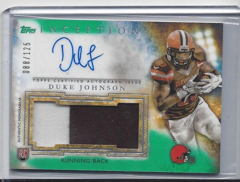 DUKE JOHNSON JR. 2015 TOPPS INCEPTION GREEN RPA ROOKIE PATCH AUTO RC #D /125
