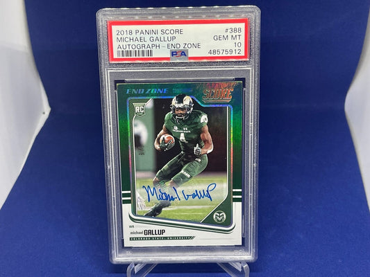 MICHAEL GALLUP 2018 PANINI SCORE END ZONE AUTO ROOKIE RC #D 5/6 PSA 10 GEM MINT