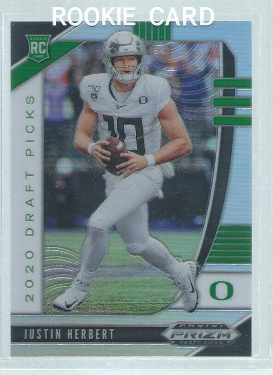 JUSTIN HERBERT 2020 PANINI PRIZM DRAFT PICKS SILVER PRIZMS RC #102