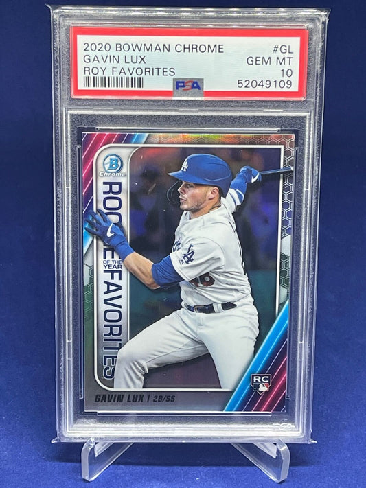 GAVIN LUX 2020 BOWMAN CHROME ROY FAVORITES REFRACTOR ROOKIE RC PSA 10 GEM MINT