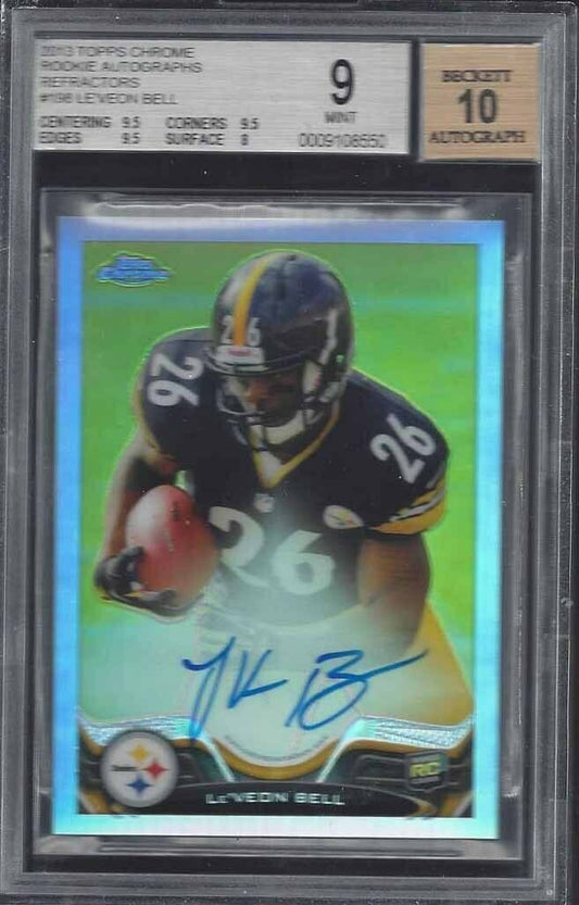 LE'VEON BELL 2013 TOPPS CHROME REFRACTOR ON CARD AUTO RC /150 BGS 9 w/ 10 AUTO