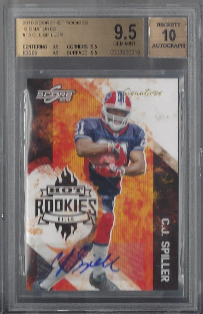 1/1 CJ SPILLER 2010 SCORE HOT ROOKIES SIGNATURES AUTO RC #D 21/25 BGS 9.5 JSY#21