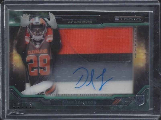 DUKE JOHNSON 2015 TOPPS STRATA CLEAR CUT GREEN 3 COLOR BROWNS PATCH AUTO RC /75