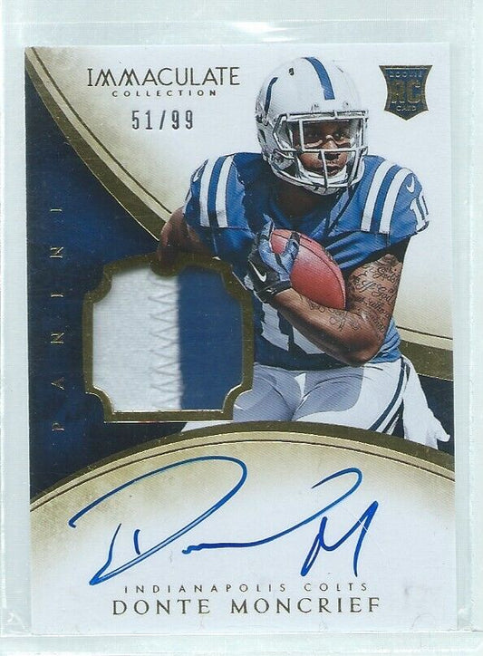 DONTE MONCRIEF 2014 PANINI IMMACULATE 2 COLOR PATCH ON CARD AUTO RC #D /99