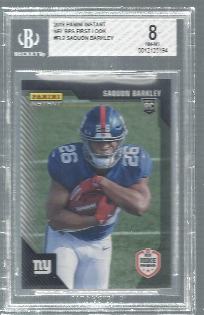 SAQUON BARKLEY 2018 PANINI INSTANT NFL RPA FIRST LOOK RC #D 17/25 BGS 8
