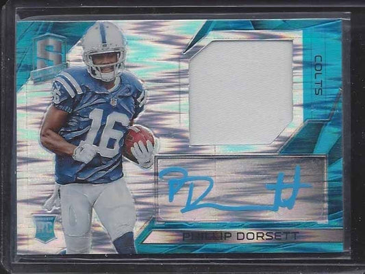 PHILLIP DORSETT 2015 SPECTRA NEON BLUE PRIZM COLTS ROOKIE PATCH AUTO RC #D 37/50