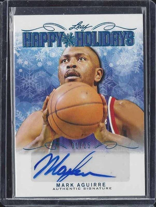MARK AGUIRRE 2015 LEAF HAPPY HOLIDAYS PLATINUM BLUE AUTO #D 1/25