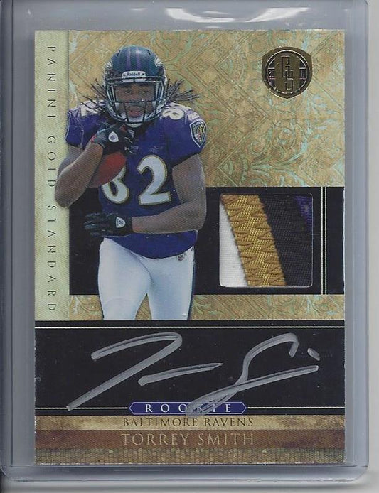 TORREY SMITH 2011 GOLD STANDARD RPA ROOKIE PATCH ON CARD AUTO RC #D /525