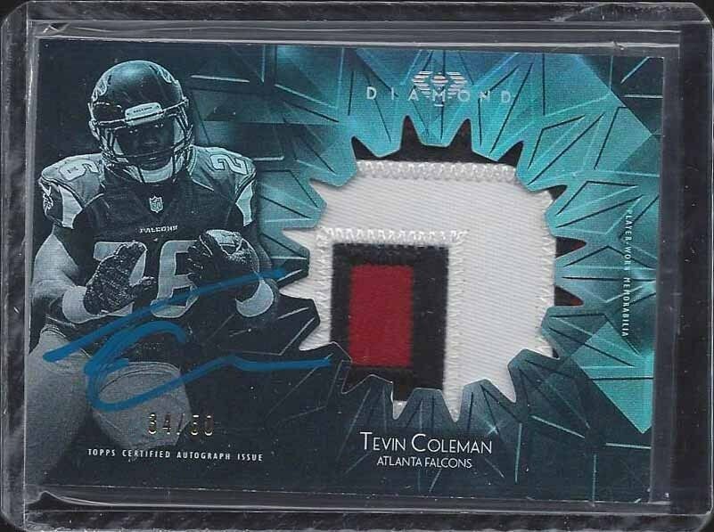 TEVIN COLEMAN 2015 TOPPS DIAMOND BLUE RPA 3 CLR JUMBO PATCH ON CARD AUTO RC /50