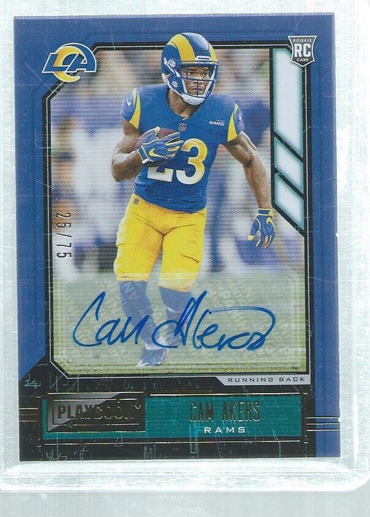 CAM AKERS 2020 PANINI PLAYBOOK BLUE AUTO ROOKIE RC #D 25/75