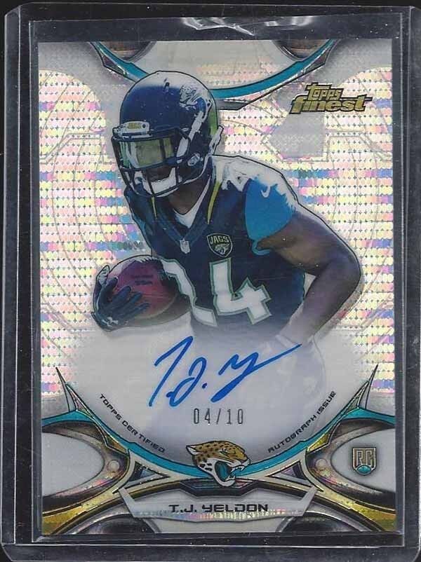 T.J. YELDON 2015 TOPPS FINEST PULSAR REFRACTOR CASE HIT ON CARD AUTO RC #D 4/10