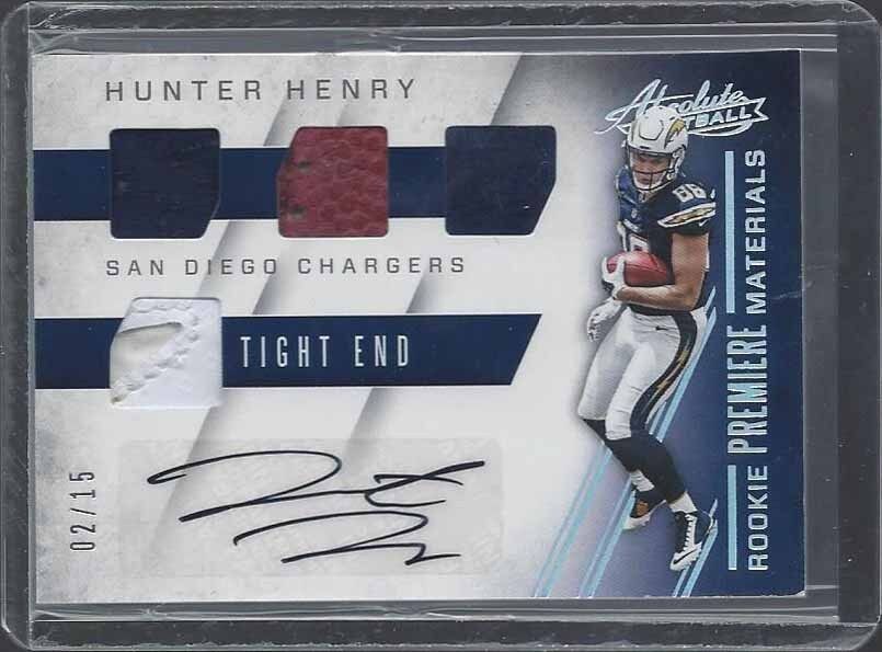 HUNTER HENRY 2016 ABSOLUTE RPM CHARGERS QUAD ROOKIE PATCH AUTO RC #D 2/15
