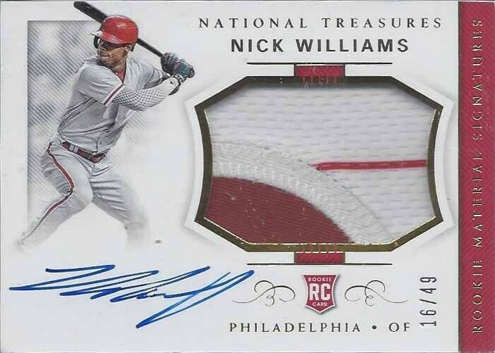 NICK WILLIAMS 2018 NATIONAL TREASURES GOLD RPA JUMBO PHILLIES PATCH AUTO RC /49
