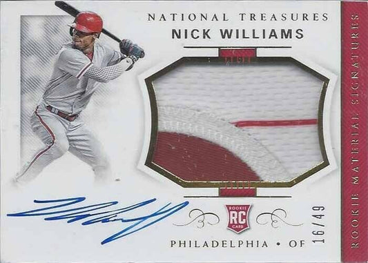 NICK WILLIAMS 2018 NATIONAL TREASURES GOLD RPA JUMBO PHILLIES PATCH AUTO RC /49