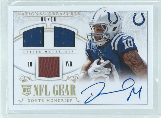 DONTE MONCRIEF 2014 NATIONAL TREASURES TRIPLE PATCH ON CARD AUTO RC #D 6/10