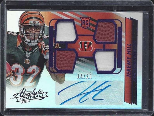JEREMY HILL 2014 ABSOLUTE SPECTRUM PURPLE QUAD ROOKIE JERSEY AUTO RC #D 14/20