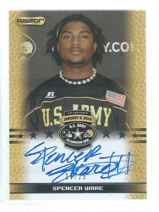 SPENCER WARE 2010 RAZOR US ARMY ALL AMERICAN BOWL ON CARD AUTO PRE RC #D 11/25