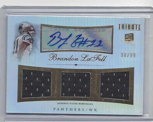 BRANDON LAFELL 2010 TOPPS TRIBUTE GOLD TRIPLE ROOKIE JERSEY AUTO RC #D 98/99