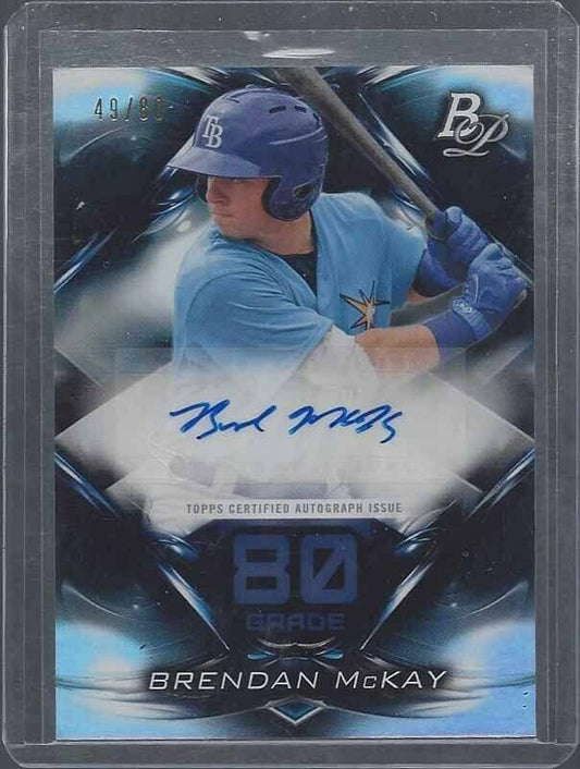 BRENDAN MCKAY 2018 BOWMAN PLATINUM 80 GRADE RAYS PROSPECT AUTO #D 49/80