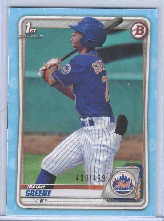 ISAIAH GREENE 2020 BOWMAN LIGHT SKY BLUE FIRST PROSPECT #d /499