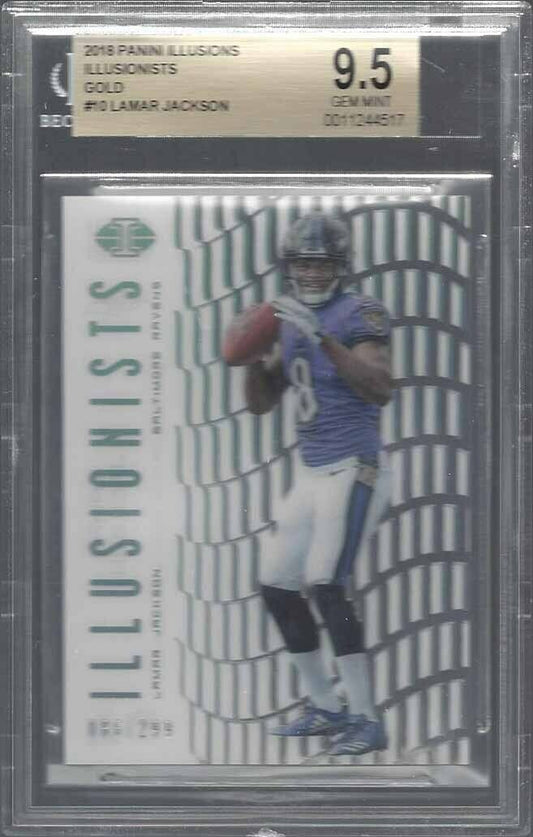LAMAR JACKSON 2018 ILLUSIONS ILLUSIONISTS GOLD ACETATE RC /299 BGS 9.5 GEM POP 2