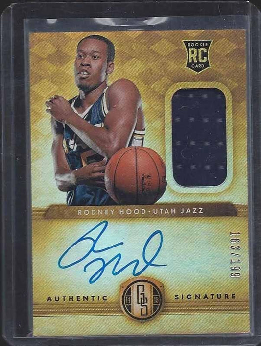 RODNEY HOOD 2014-15 GOLD STANDARD JAZZ ROOKIE JERSEY ON CARD AUTO RC #D 163/199